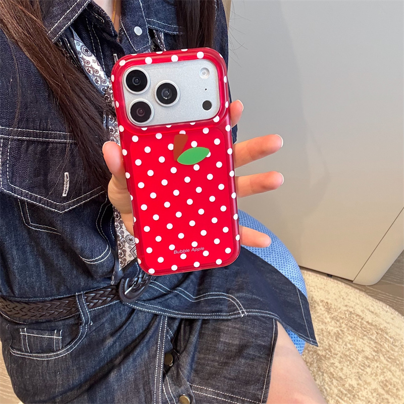 Phone Cases Redbubble - 赤い水玉模様のApple iPhone 17/16/15 Pro Max用スマホケース、キュートなバブルフルーツ柄、カメラレンズ保護シリコンカバー