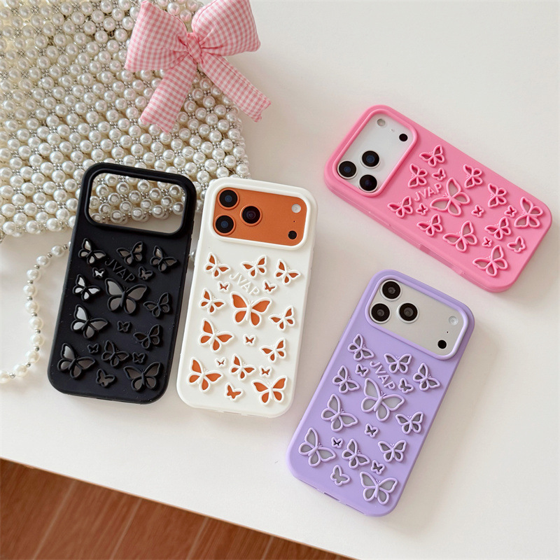 Phone Cases Expensive - 高級感のある無地カラー、蝶の形をした中空デザインのソフトシリコン製iPhoneケース（iPhone 17、16、15、14、13 Pro Max対応）耐衝撃保護カバー