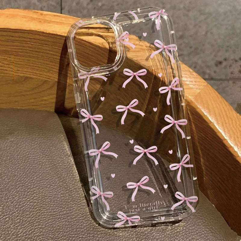 Phone Cases Pinterest - キュートなピンクのハートとリボンのiPhoneケース、iPhone 17/16/15/14/13/12/11 Pro Max/13/12 mini/17 Air/16e対応、耐衝撃ソフトクリアケース