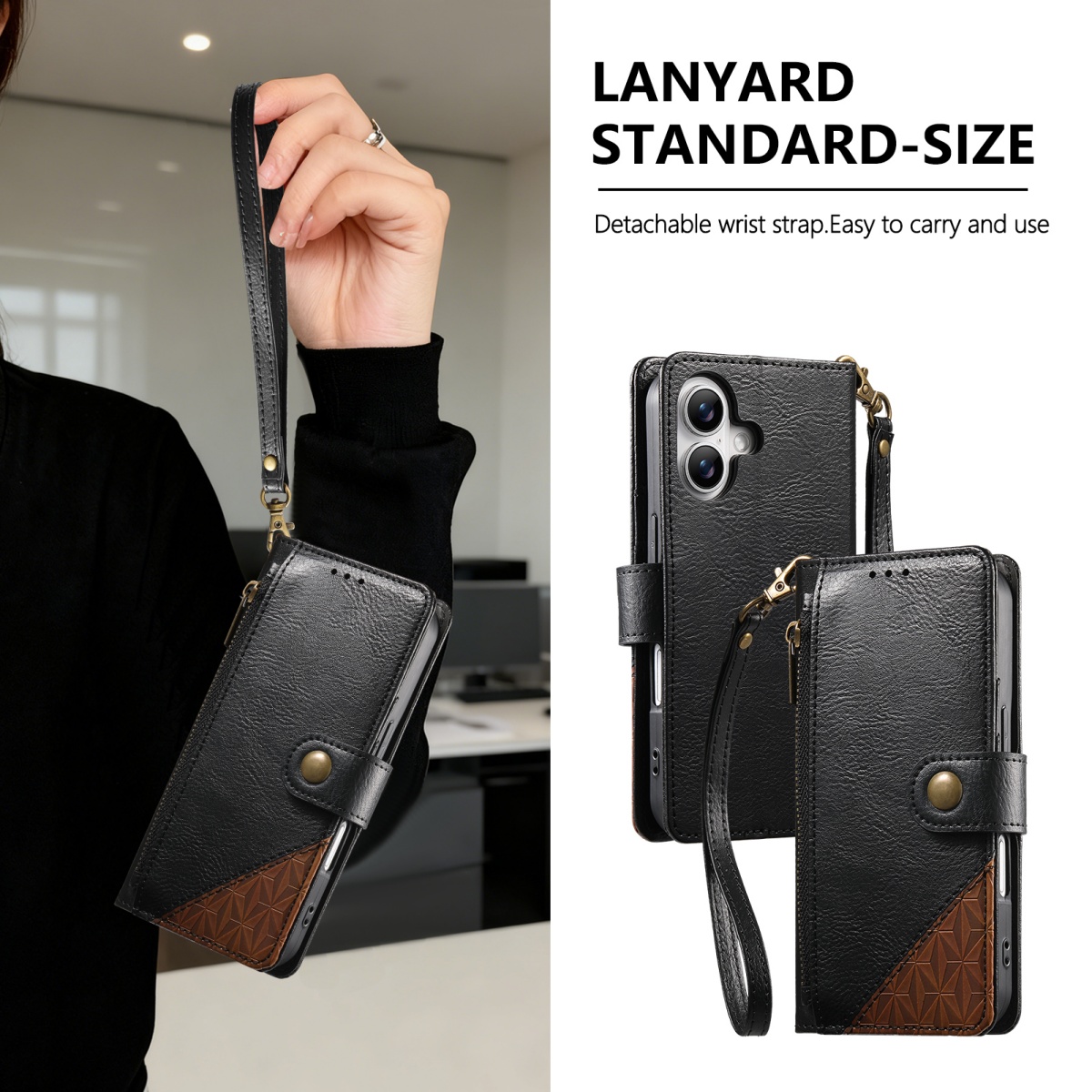 Phone Cases With Wallet - PUレザー製ジッパー付きリストストラップフリップウォレットカードスロット付きスマホケース Samsung Galaxy S25 Plus S24
