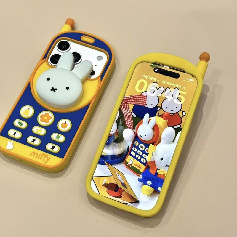 Phone Cases Rubber - かわいいミッフィーレトロレンガ型携帯電話ケース iPhone17 16 15 14用 シリコン製