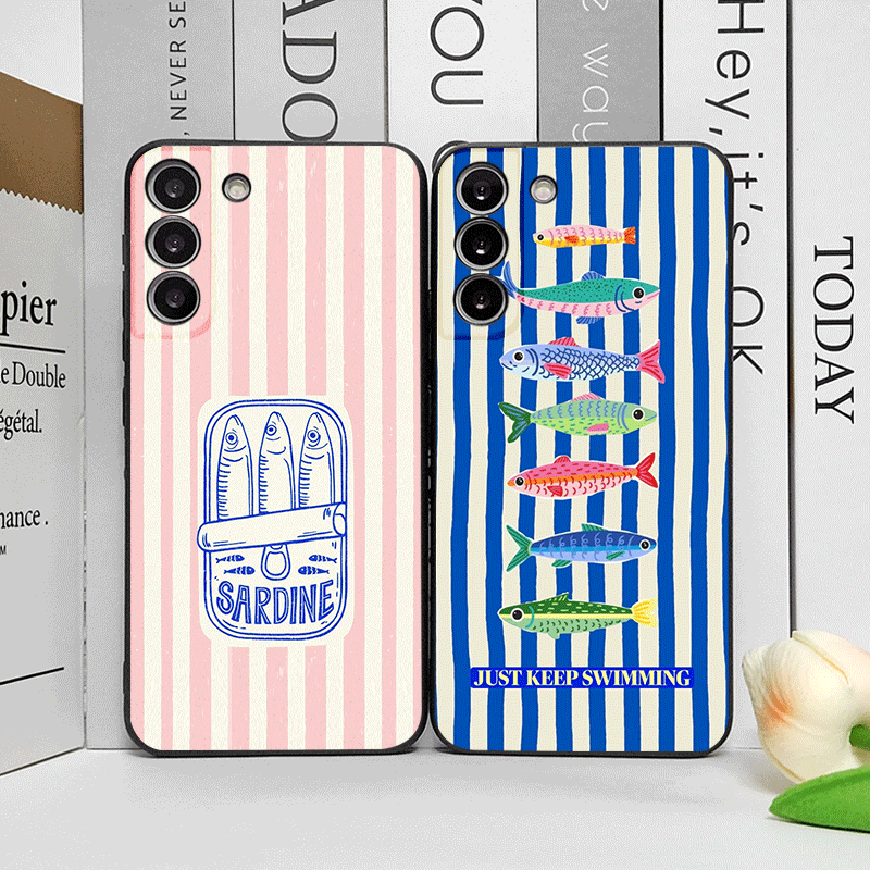Phone Cases Cute - 可愛いストライプ柄のイワシカラーの面白い魚柄スマホケース OPPO Reno 13 12 F