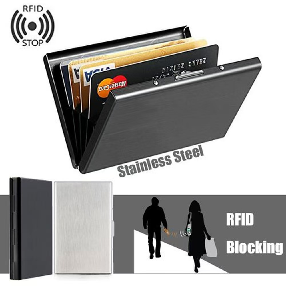 Slim Card Slot Case - スリムなステンレス製RFIDカードケース 6枚収納 スキャニング防止 磁気防止 銀行IDカード クレジットカードホルダー