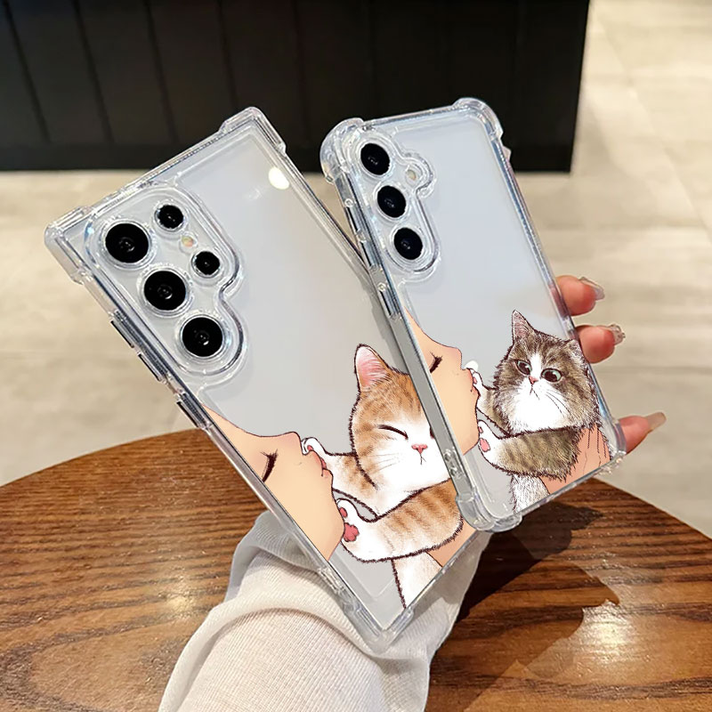 Phone Cases For Samsung S22 - キスキャットキュートクリアフォンケース サムスンギャラクシーS26 S25 S24ウルトラS23 S22プラスS21 S20