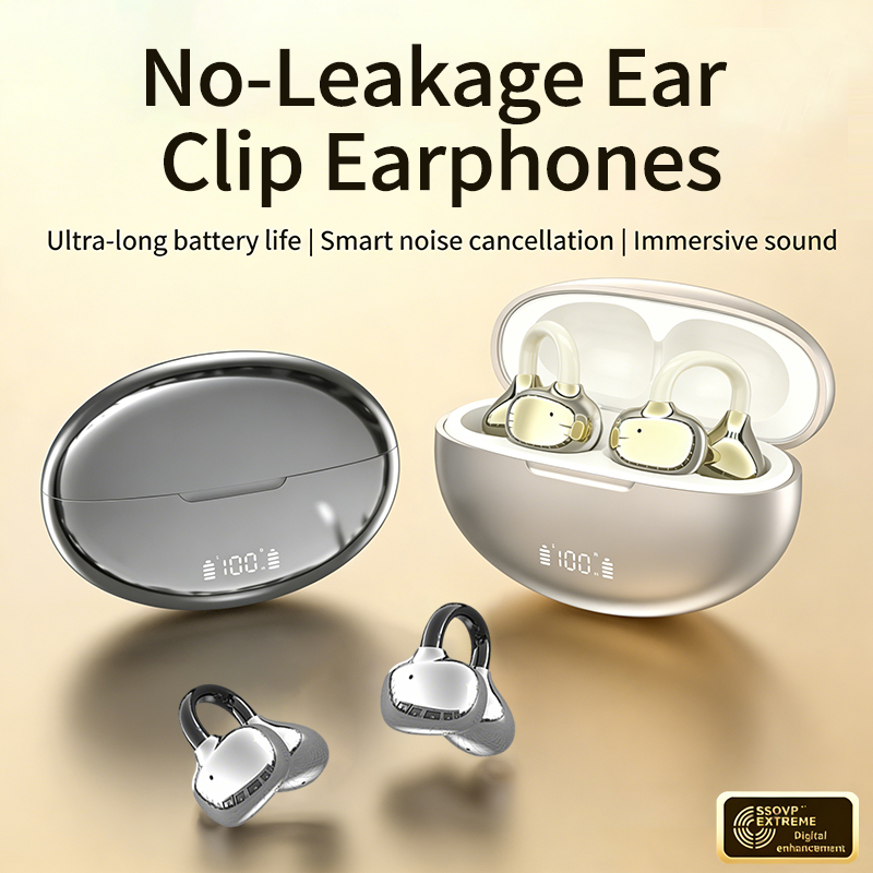 Phone Cases On Amazon - ワイヤレスBluetoothイヤホンOWSクリップオンイヤーバッド、痛みの少ないフィット感、ノイズキャンセリング、長時間バッテリー、クリアな通話用マイク付きヘッドホン