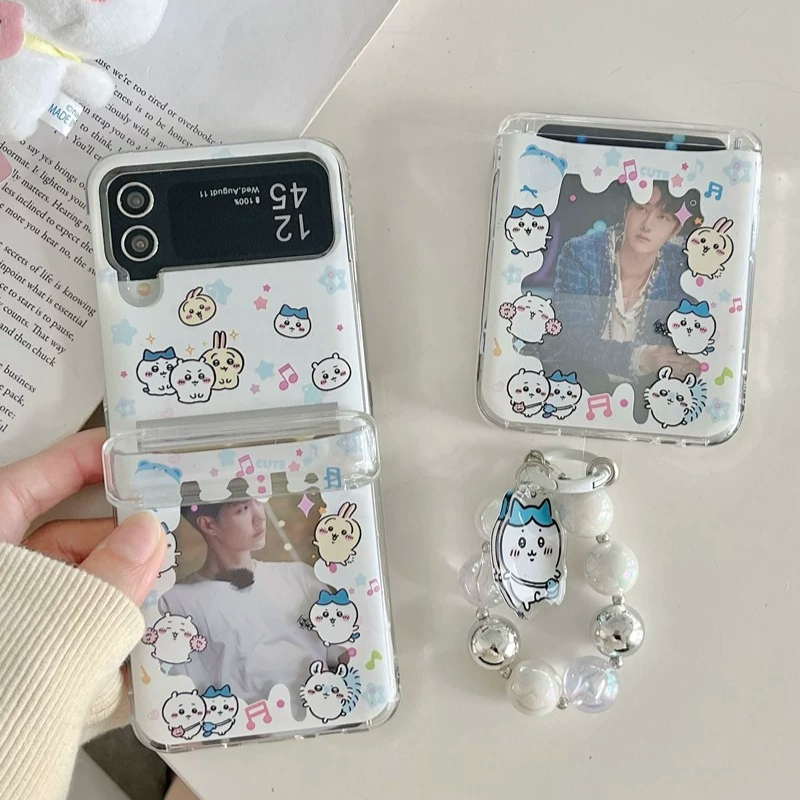 Phone Cases With Wallet - 可愛い漫画日本のアニメ「ちいかわ」カードウォレットポケット付きスマホケース、Samsung Galaxy Z Flip 7 6