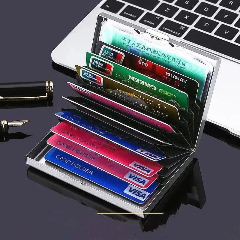 Slim Card Slot Case - 10 スロットステンレスクレジットカードホルダー男性スリム抗 RFID 旅行 ID カードホルダーデビットボックス女性財布金属ケースポルテカルテ