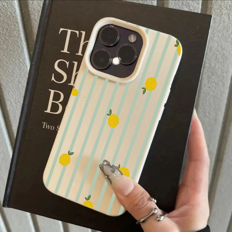 Phone Cases Cute - 耐衝撃性のある可愛いレモン柄シリコン製iPhoneケース（iPhone 17、13、11 Pro Max、12、17、15、14 Plus対応）ライチ柄の高級レトロカバー