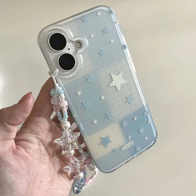 Phone Cases Pinterest - 漫画風のかわいい青い格子柄の星柄スマホケース iPhone 17 16 Pro Max