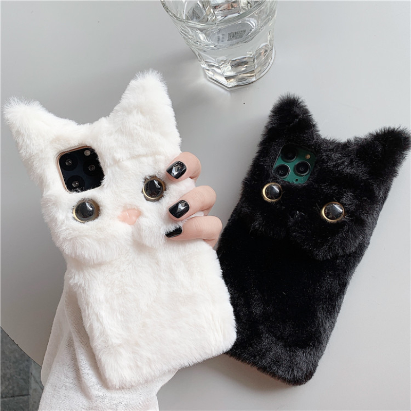 3Dキュートな漫画猫の毛皮のようなぬいぐるみ風スマホケース  - Phone Cases Cute のレビューと価格