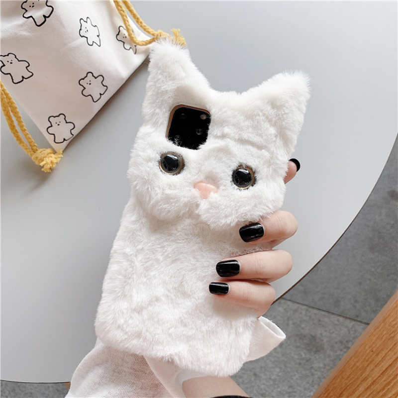 3Dキュートな漫画猫の毛皮のようなぬいぐるみ風スマホケース  - Phone Cases Cute のレビューと価格