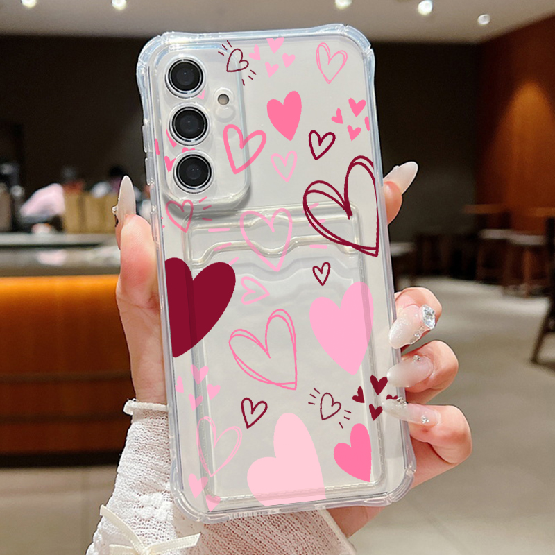 愛のハート柄クリアスマホケース Samsung Galaxy - Phone Cases With Wallet のレビューと価格