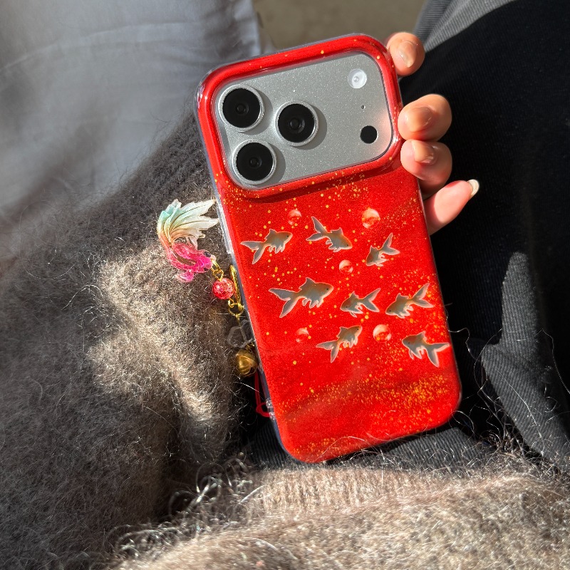 幸運の赤いグリッターゴールドフィッシュ＆バブルフォーチュンチ - Phone Cases Redbubble のレビューと価格