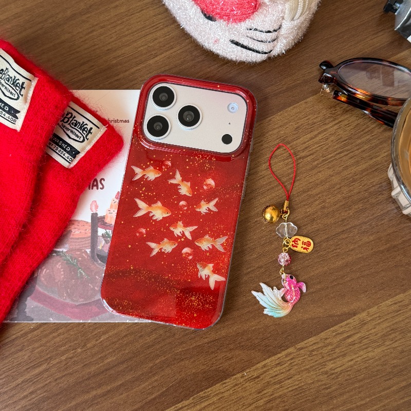 幸運の赤いグリッターゴールドフィッシュ＆バブルフォーチュンチ - Phone Cases Redbubble のレビューと価格