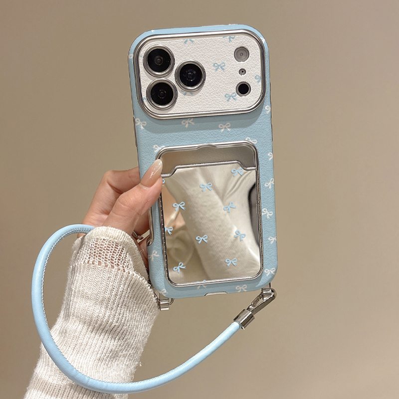 可愛いリボン付きミラーカードホルダー付きiPhone17/1 - Phone Cases With Wallet のレビューと価格