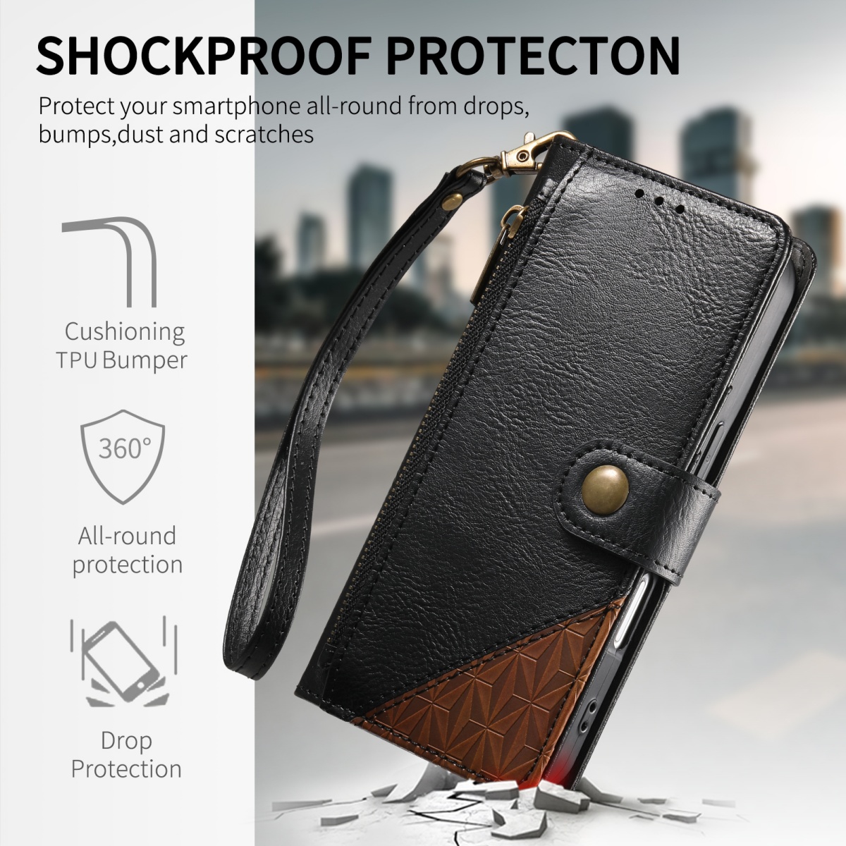 PUレザー製ジッパー付きリストストラップフリップウォレットカ - Phone Cases With Wallet のレビューと価格