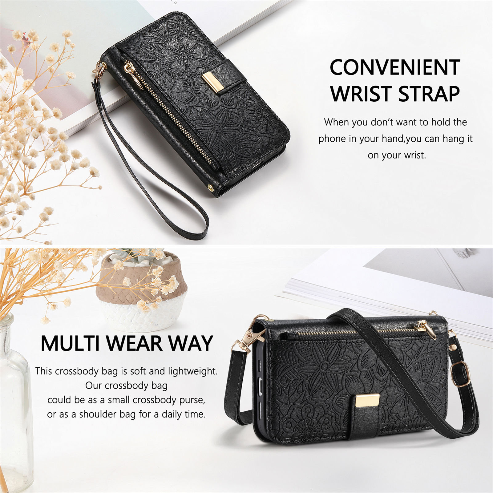レザー製ジッパー付きクロスボディフリップウォレットカードスロ - Phone Cases With Wallet のレビューと価格