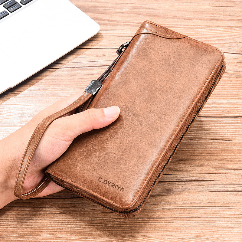 メンズPUレザー長財布、ジップアラウンドパース、男性用クラッ - Phone Cases With Wallet のレビューと価格