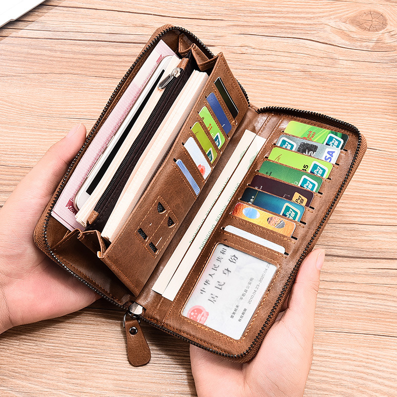 メンズPUレザー長財布、ジップアラウンドパース、男性用クラッ - Phone Cases With Wallet のレビューと価格
