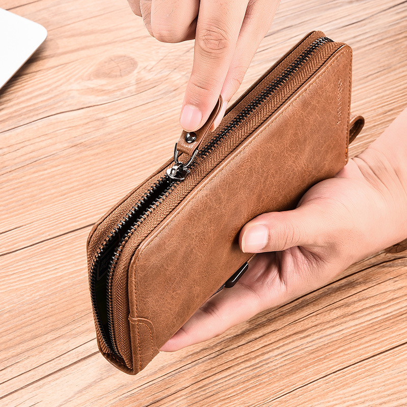 メンズPUレザー長財布、ジップアラウンドパース、男性用クラッ - Phone Cases With Wallet のレビューと価格