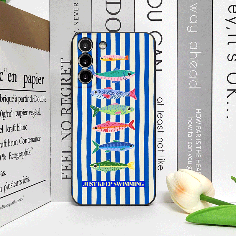 可愛いストライプ柄のイワシカラーの面白い魚柄スマホケース O - Phone Cases Cute のレビューと価格