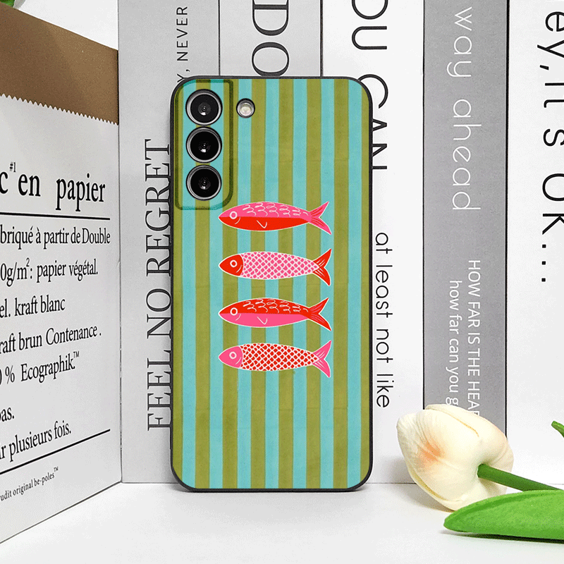 可愛いストライプ柄のイワシカラーの面白い魚柄スマホケース O - Phone Cases Cute のレビューと価格