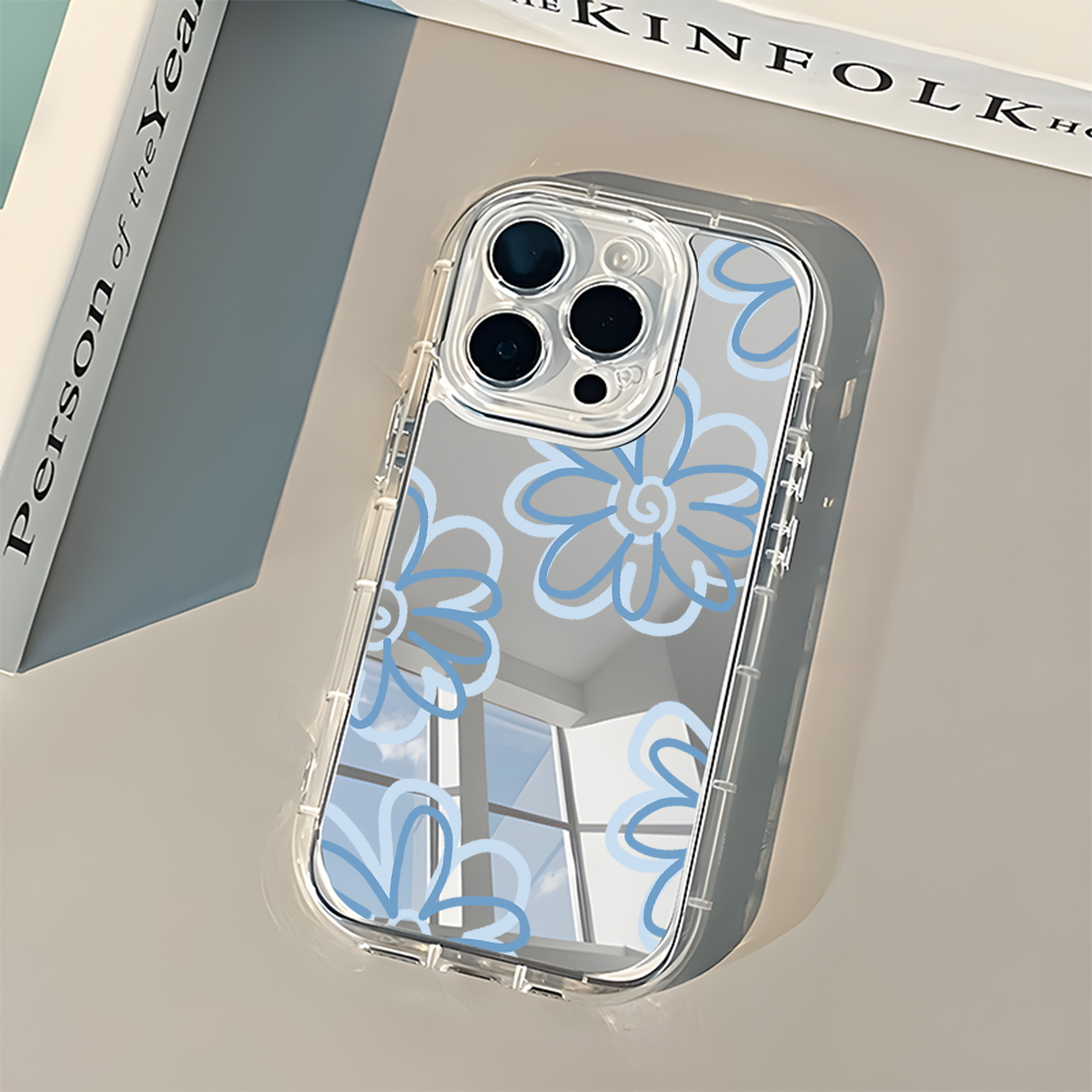 ライトブルーの花柄バックミラー付きスマホケース iPhone - Phone Cases Pinterest のレビューと価格