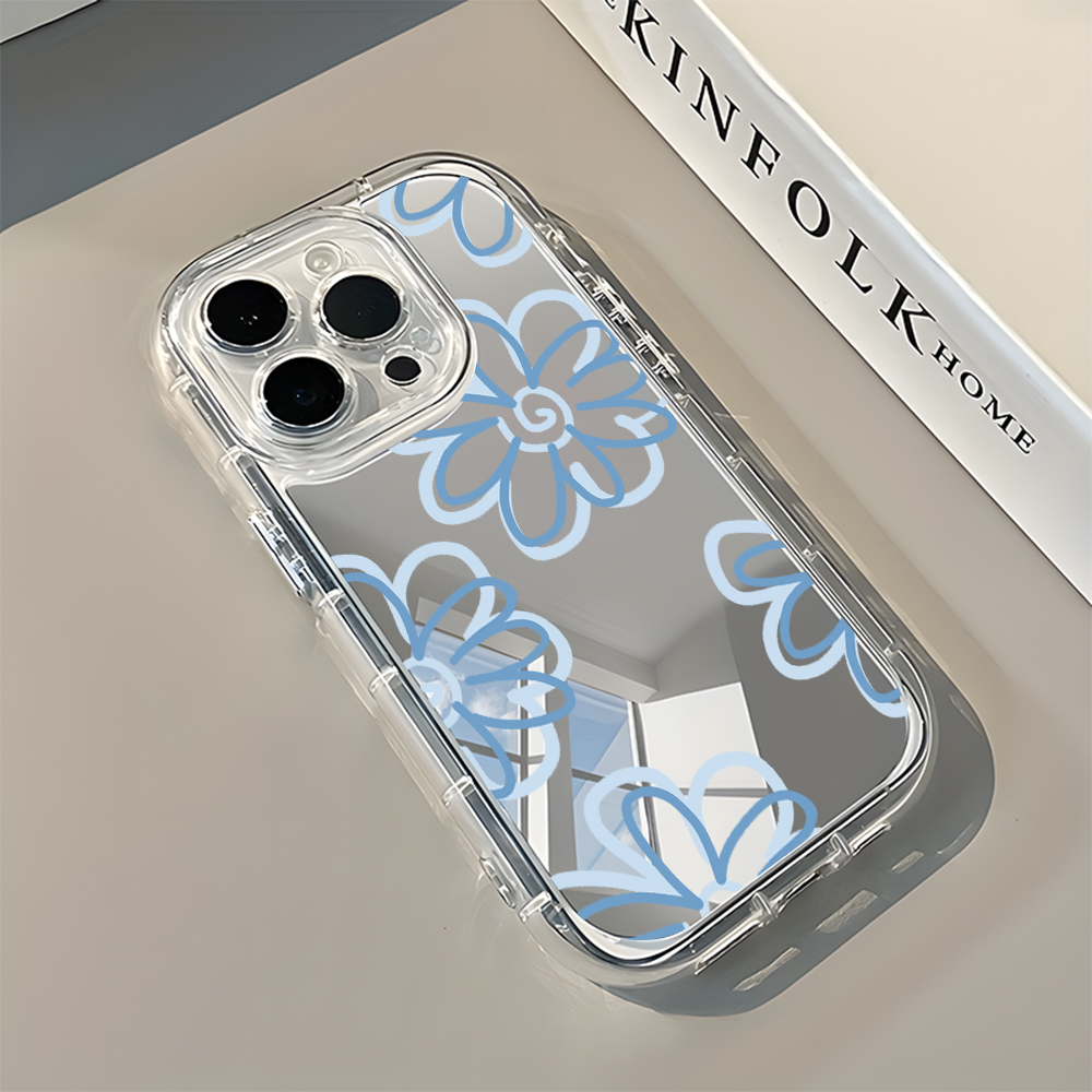 ライトブルーの花柄バックミラー付きスマホケース iPhone - Phone Cases Pinterest のレビューと価格