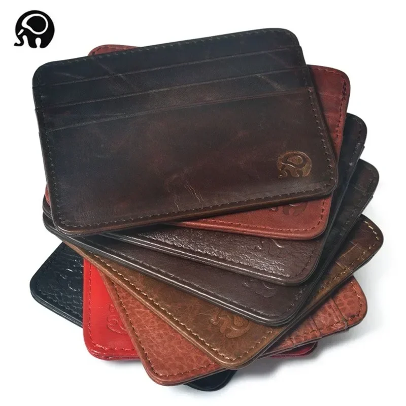 新しい薄型本革ミニ財布スリム銀行クレジットカードホルダーメン - Slim Card Slot Case のレビューと価格