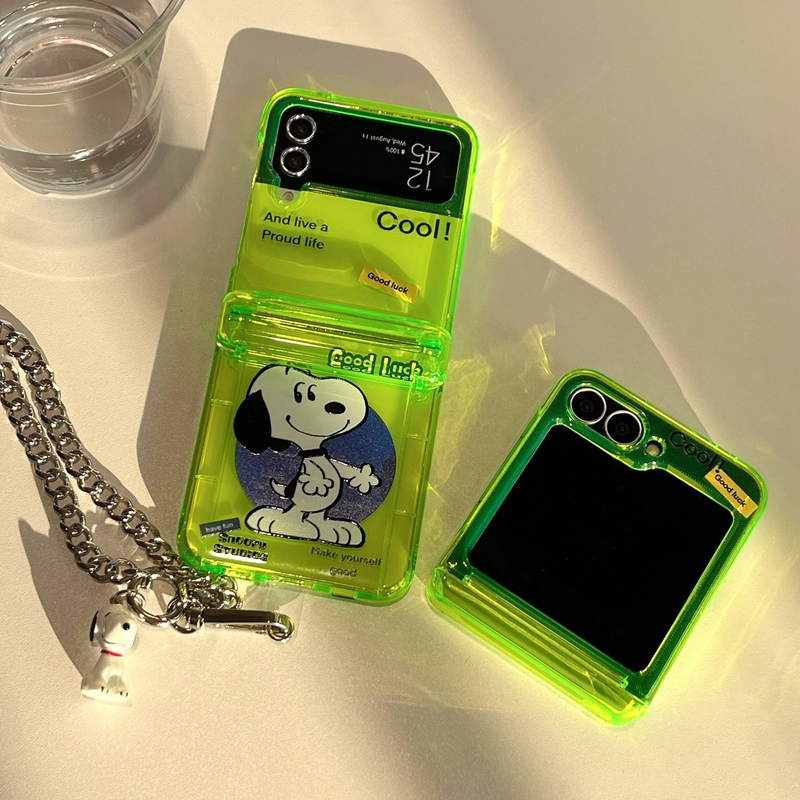 かわいい漫画ピーナッツスヌーピー蛍光グリーンカードウォレット - Phone Cases With Wallet のレビューと価格