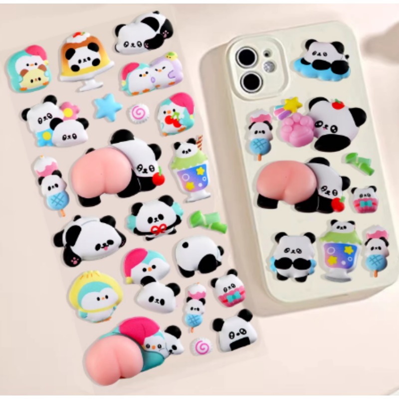 かわいい3Dパンダ漫画ストレス解消ラバーステッカー、デコレー - Phone Cases Rubber のレビューと価格