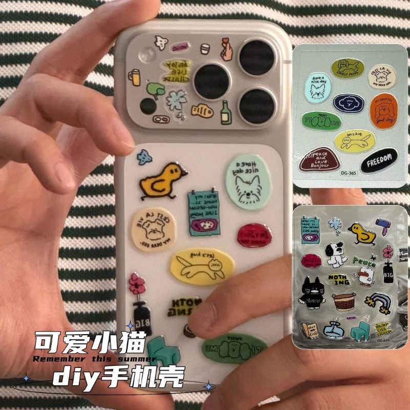 かわいい漫画の猫犬3D透明樹脂ステッカーゼリーデカールDIY - Phone Cases Rubber のレビューと価格