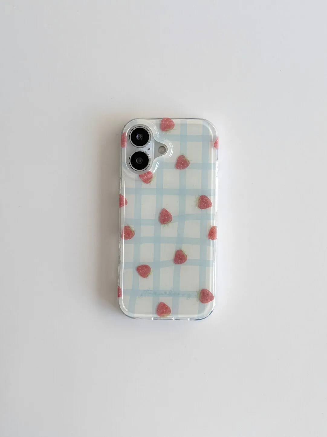 フレッシュブルーグリッド柄ストロベリー高級IMDスマホケース - Phone Cases Expensive のレビューと価格