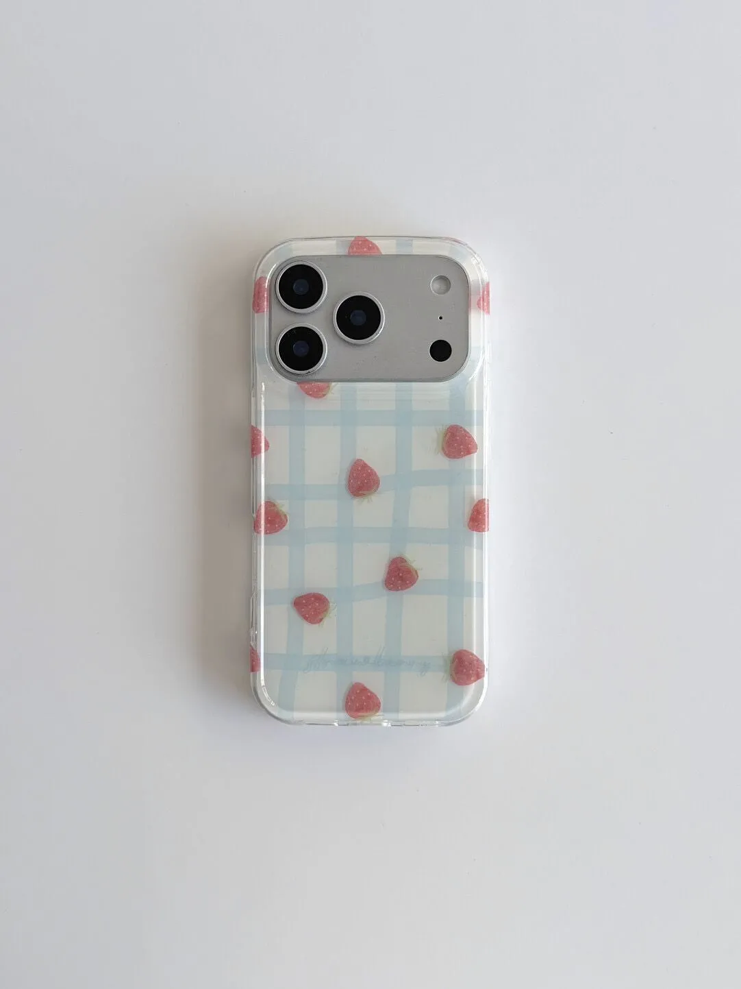 フレッシュブルーグリッド柄ストロベリー高級IMDスマホケース - Phone Cases Expensive のレビューと価格
