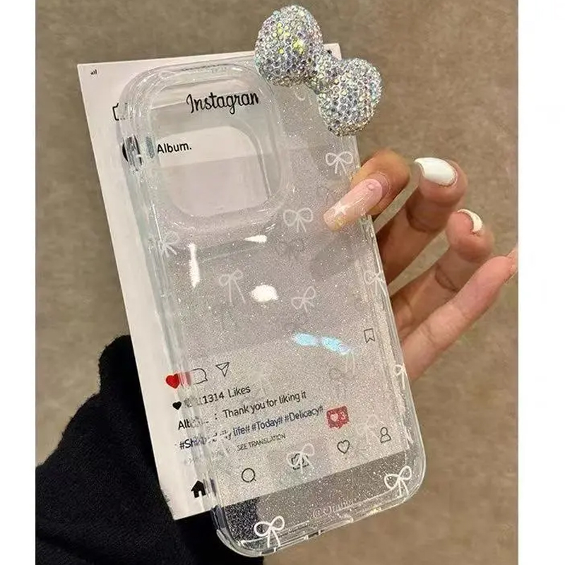 ラグジュアリーなキラキラパウダー3Dフルダイヤモンドボウフォ - Phone Cases Expensive のレビューと価格