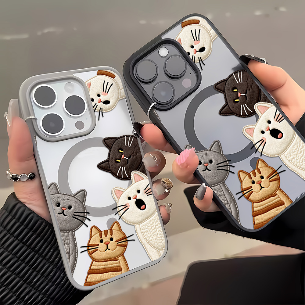 可愛いフェイク刺繍猫柄iPhoneケース iPhone 15 - Phone Cases Cute のレビューと価格