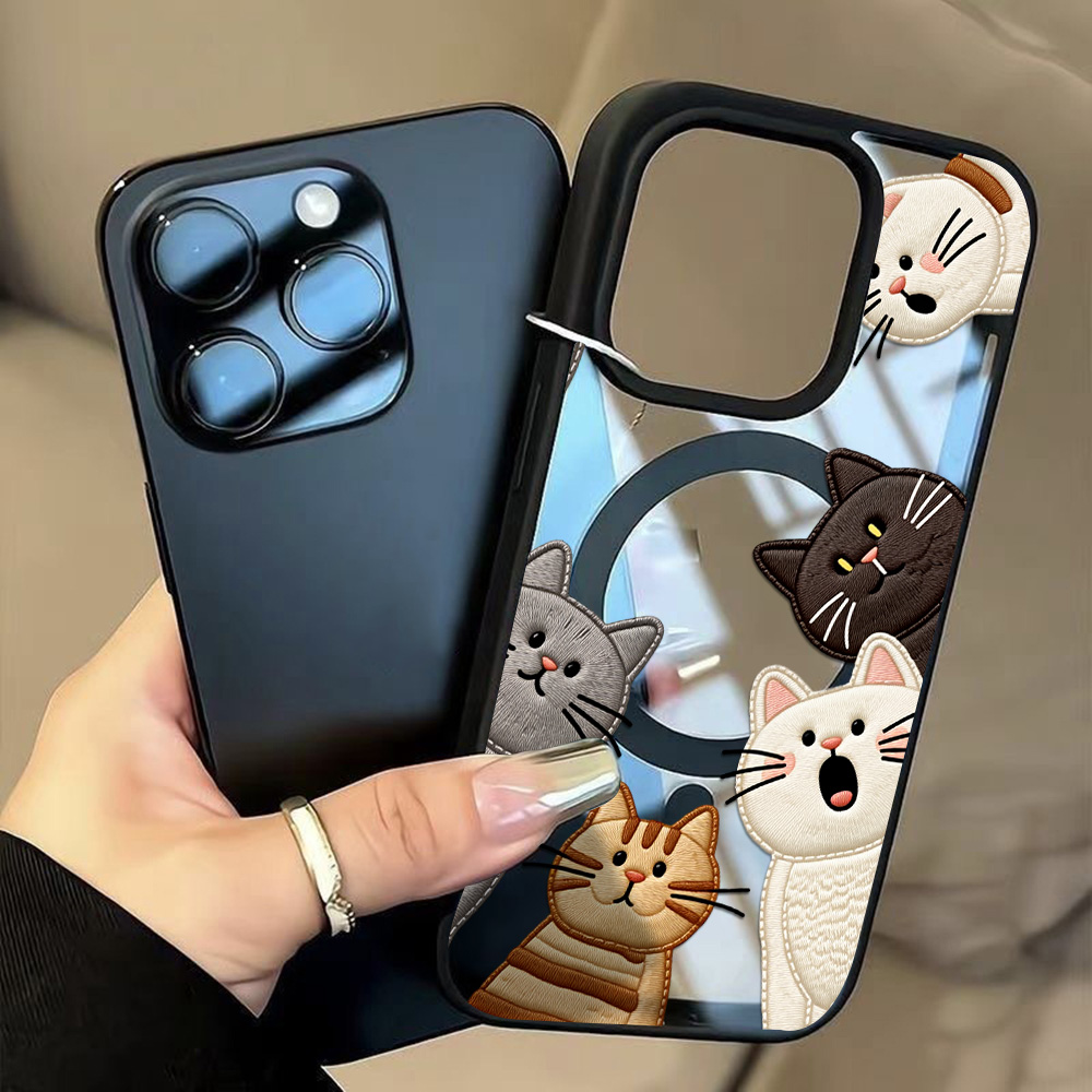 可愛いフェイク刺繍猫柄iPhoneケース iPhone 15 - Phone Cases Cute のレビューと価格